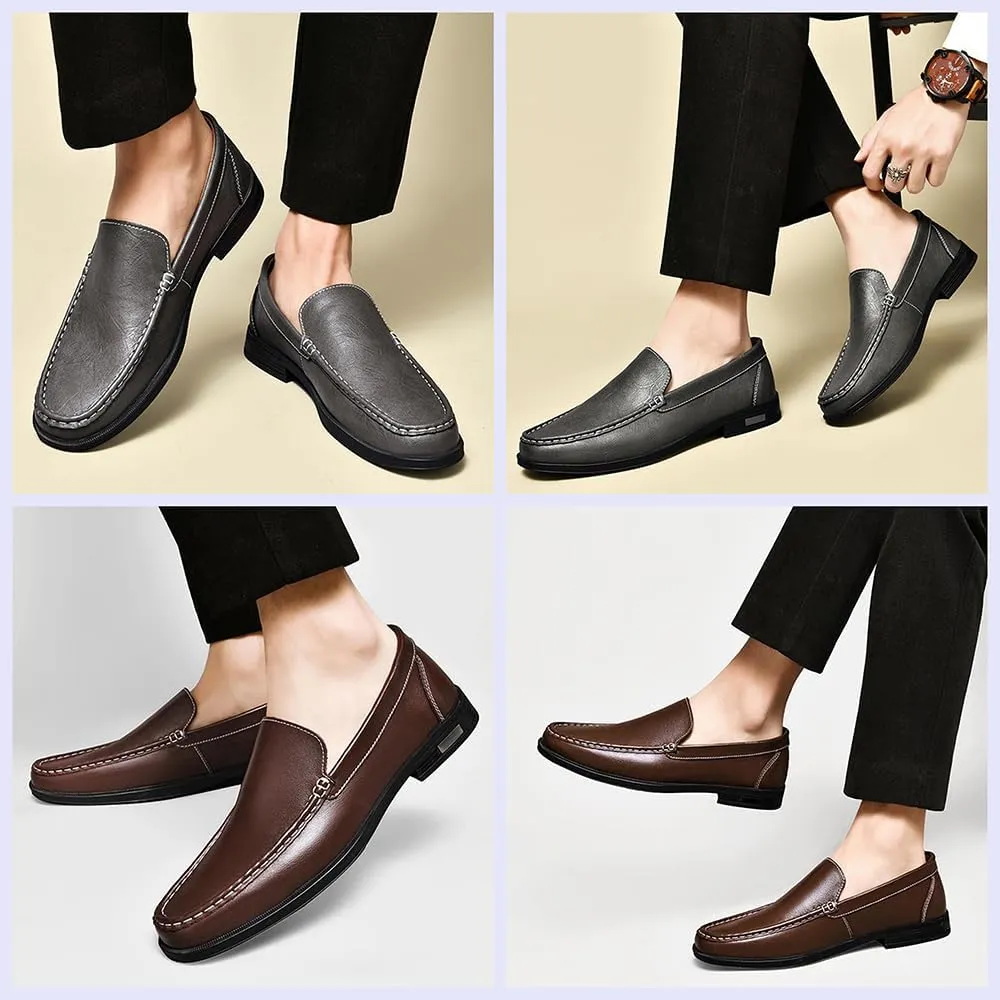 Stylish Men's Genuine Leather Slip-On Loafers, Comfortable Breathable Flats for Work, Driving, Office & Casual Wear - Soft Sole, Round Toe, Low Heel, Luxury Design