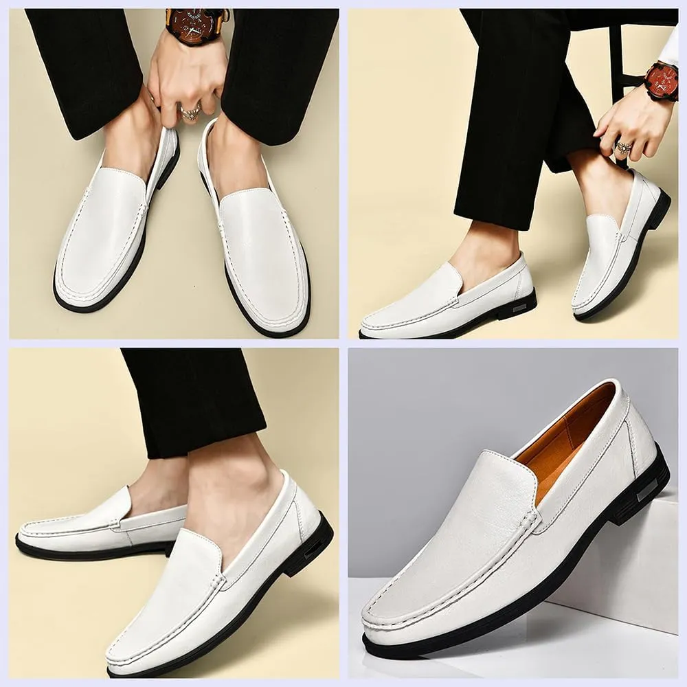 Stylish Men's Genuine Leather Slip-On Loafers, Comfortable Breathable Flats for Work, Driving, Office & Casual Wear - Soft Sole, Round Toe, Low Heel, Luxury Design