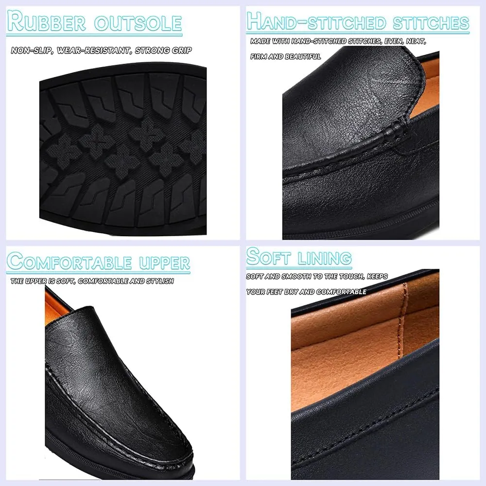 Stylish Men's Genuine Leather Slip-On Loafers, Comfortable Breathable Flats for Work, Driving, Office & Casual Wear - Soft Sole, Round Toe, Low Heel, Luxury Design