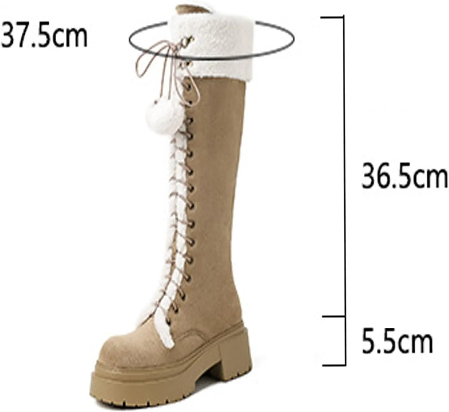 Suede Raw Edge Snow Boots, Thick Soled Low Heeled Lace Up Knee High Boots Short Plush Lined Warm Straight Boots Furry Rubber Bottom Non-Slip Winter Boots