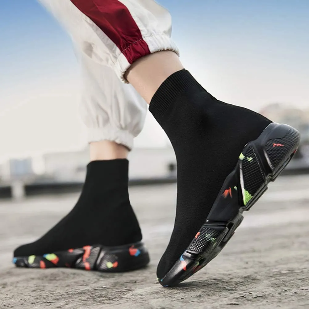 SUNROLAN Fashion Sneakers for Men Lightweight Athletic Running Shoes Breathable Walking Sock Shoes
