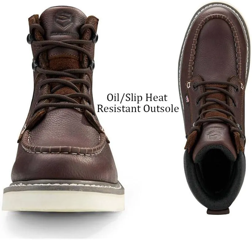 SUREWAY Men's 6" Heavy Duty Soft Toe Waterproof Work Boots,EH Construction Industrial Safety Leather Work Boots,Lace Up Moc Toe Work Boot,Goodyear Welt Oil/Slip Resistant Comfortable Outsole