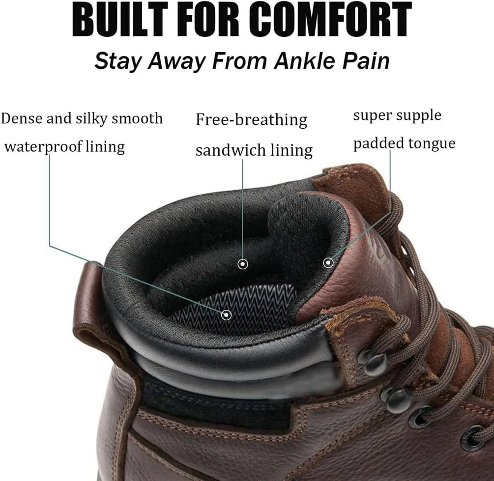 SUREWAY Men's 6" Heavy Duty Soft Toe Waterproof Work Boots,EH Construction Industrial Safety Leather Work Boots,Lace Up Moc Toe Work Boot,Goodyear Welt Oil/Slip Resistant Comfortable Outsole