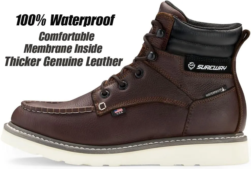 SUREWAY Men's 6" Heavy Duty Soft Toe Waterproof Work Boots,EH Construction Industrial Safety Leather Work Boots,Lace Up Moc Toe Work Boot,Goodyear Welt Oil/Slip Resistant Comfortable Outsole
