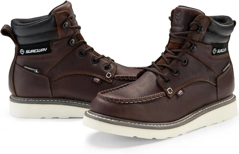 SUREWAY Men's 6" Heavy Duty Soft Toe Waterproof Work Boots,EH Construction Industrial Safety Leather Work Boots,Lace Up Moc Toe Work Boot,Goodyear Welt Oil/Slip Resistant Comfortable Outsole