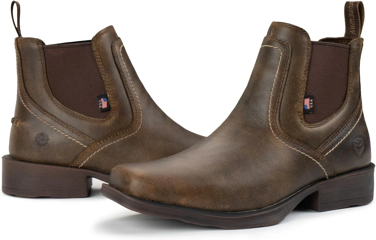 SUREWAY Mens Western Chelsea Cowboy Boots for Men Square Toe,All-Weather Rugged Slip-On Work/Casual/Dress Boots Shoes for Men,Built for Comfort & Durability