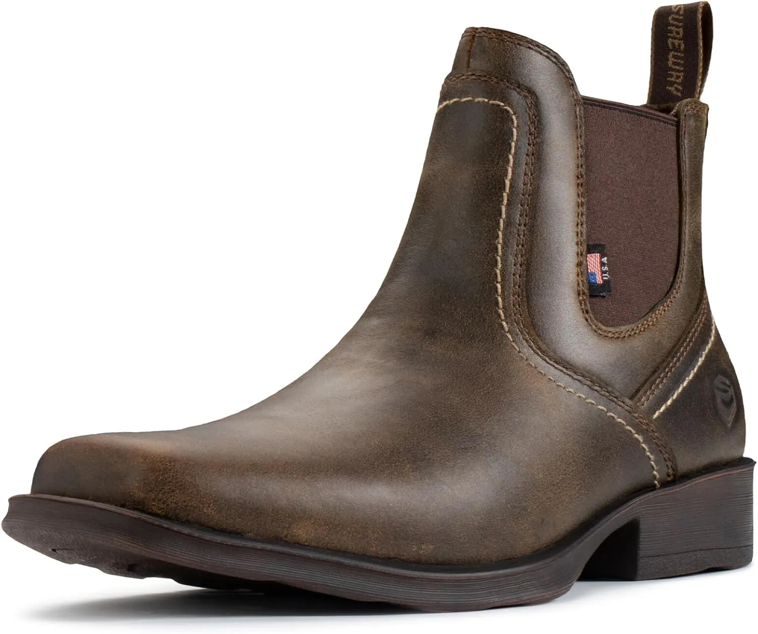 SUREWAY Mens Western Chelsea Cowboy Boots for Men Square Toe,All-Weather Rugged Slip-On Work/Casual/Dress Boots Shoes for Men,Built for Comfort & Durability