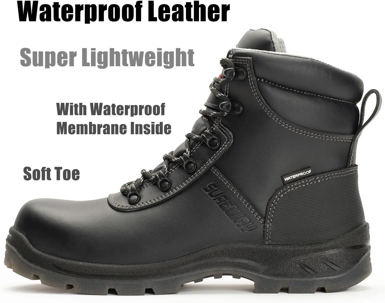 SUREWAY Waterproof Work Boots for Men Soft/Steel Toe Anti-Fatigue Lightweight Waterproof Hiking Boot Full Grain Leather,Manufacture Discontinued