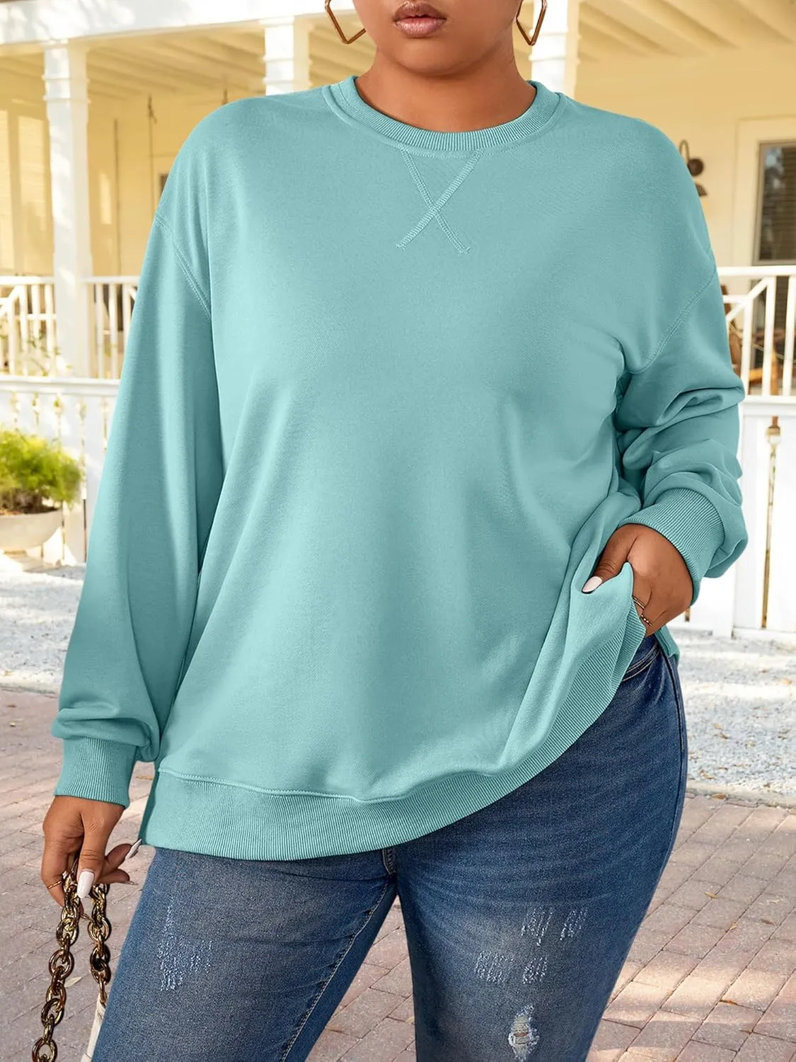 TAKEYAL Plus Size Sweatshirt for Women Oversized Casual Crew Neck Drop Shoulder Pullover Teen Girls Clothes