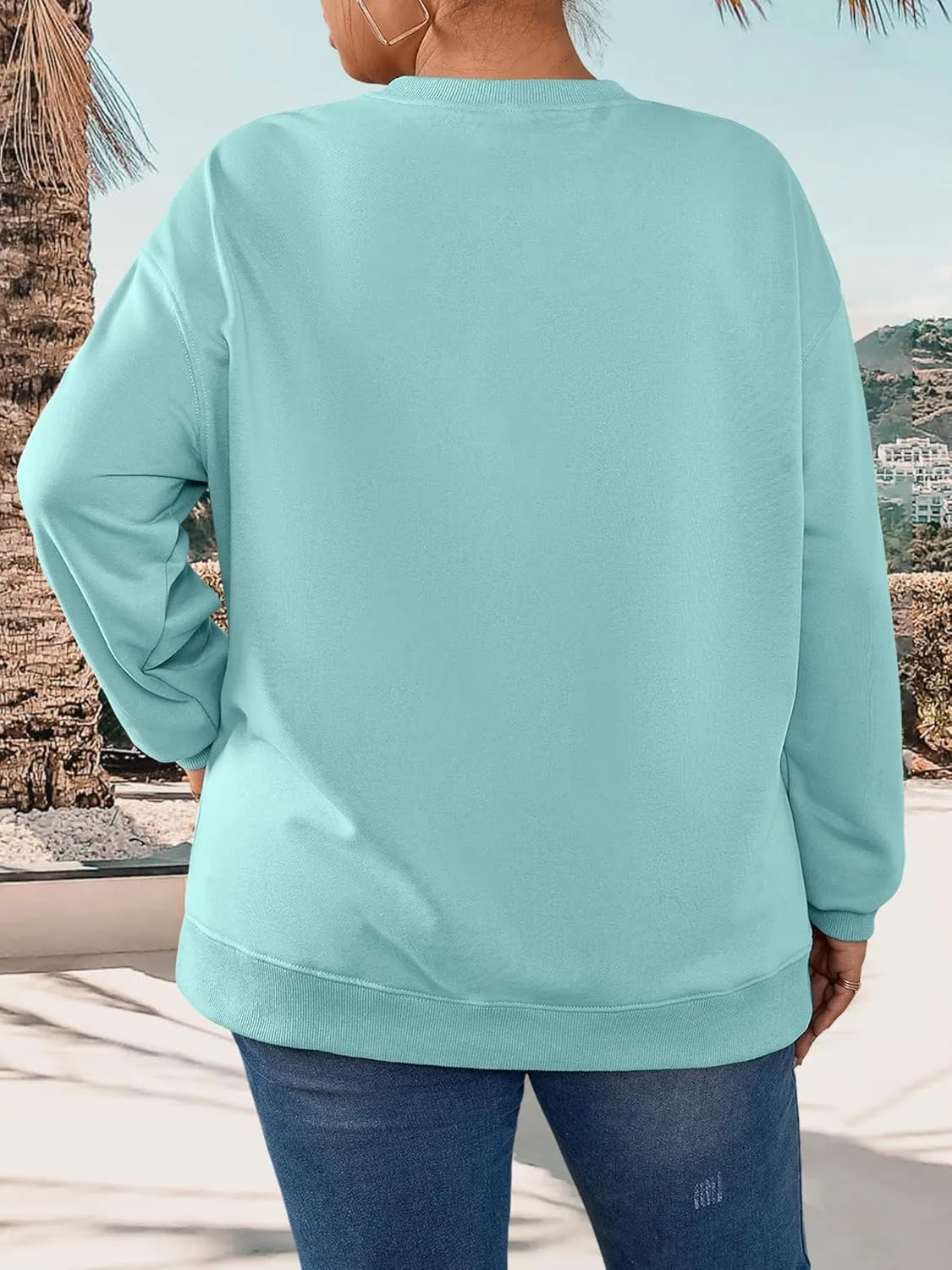 TAKEYAL Plus Size Sweatshirt for Women Oversized Casual Crew Neck Drop Shoulder Pullover Teen Girls Clothes