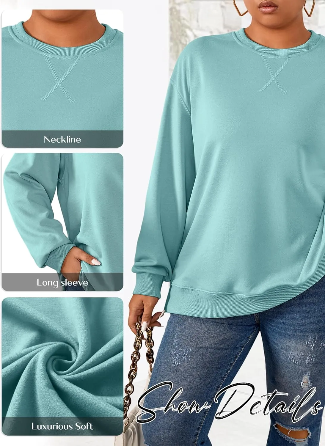 TAKEYAL Plus Size Sweatshirt for Women Oversized Casual Crew Neck Drop Shoulder Pullover Teen Girls Clothes