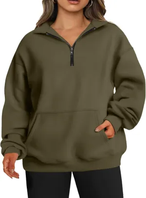 TAKEYAL Plus Size Sweatshirts for Women Pockets Half Zip Pullover Long Sleeve Oversized Drop Shoulder Y2K Clothes