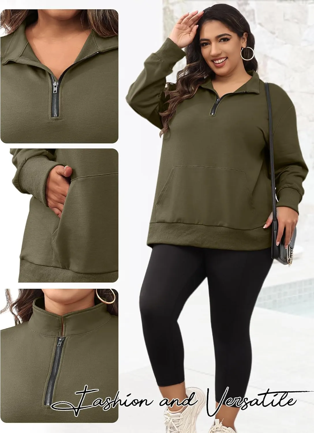 TAKEYAL Plus Size Sweatshirts for Women Pockets Half Zip Pullover Long Sleeve Oversized Drop Shoulder Y2K Clothes