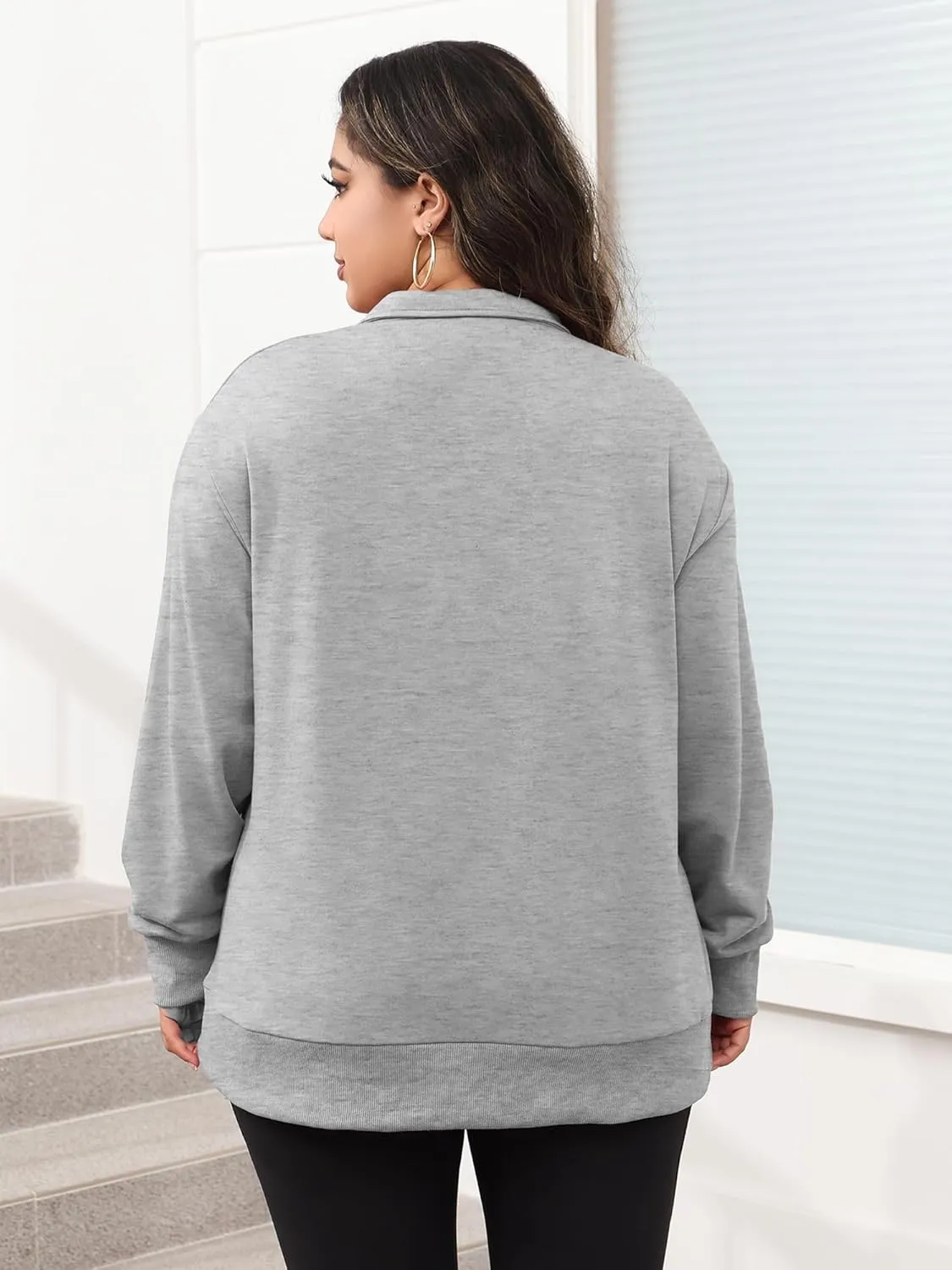 TAKEYAL Plus Size Sweatshirts for Women Pockets Half Zip Pullover Long Sleeve Oversized Drop Shoulder Y2K Clothes