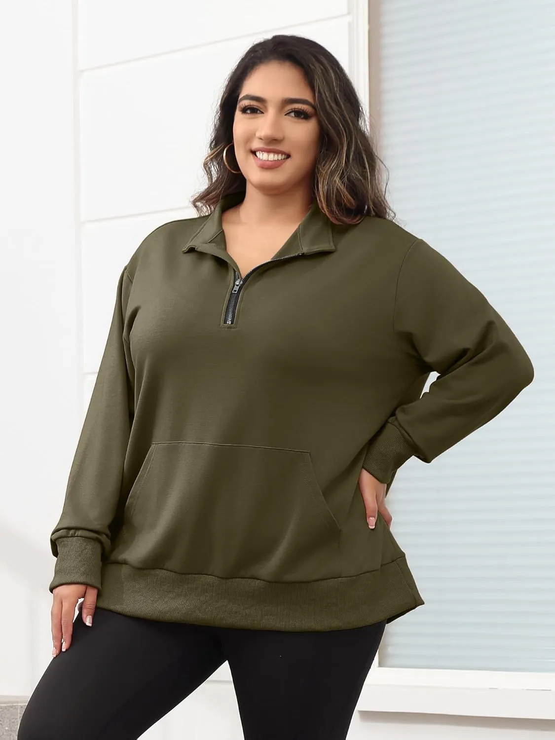 TAKEYAL Plus Size Sweatshirts for Women Pockets Half Zip Pullover Long Sleeve Oversized Drop Shoulder Y2K Clothes