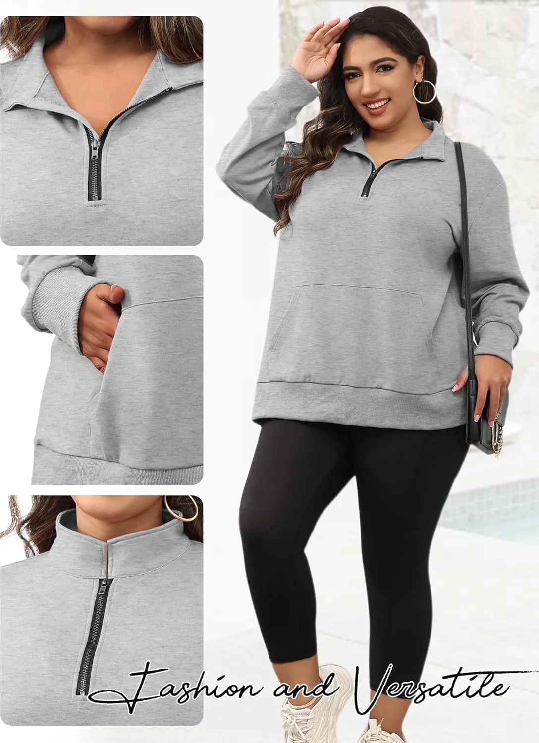 TAKEYAL Plus Size Sweatshirts for Women Pockets Half Zip Pullover Long Sleeve Oversized Drop Shoulder Y2K Clothes