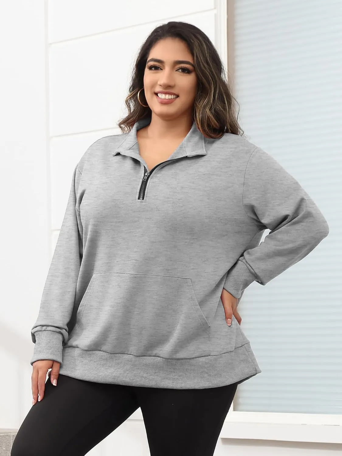 TAKEYAL Plus Size Sweatshirts for Women Pockets Half Zip Pullover Long Sleeve Oversized Drop Shoulder Y2K Clothes