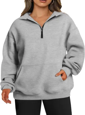 TAKEYAL Plus Size Sweatshirts for Women Pockets Half Zip Pullover Long Sleeve Oversized Drop Shoulder Y2K Clothes