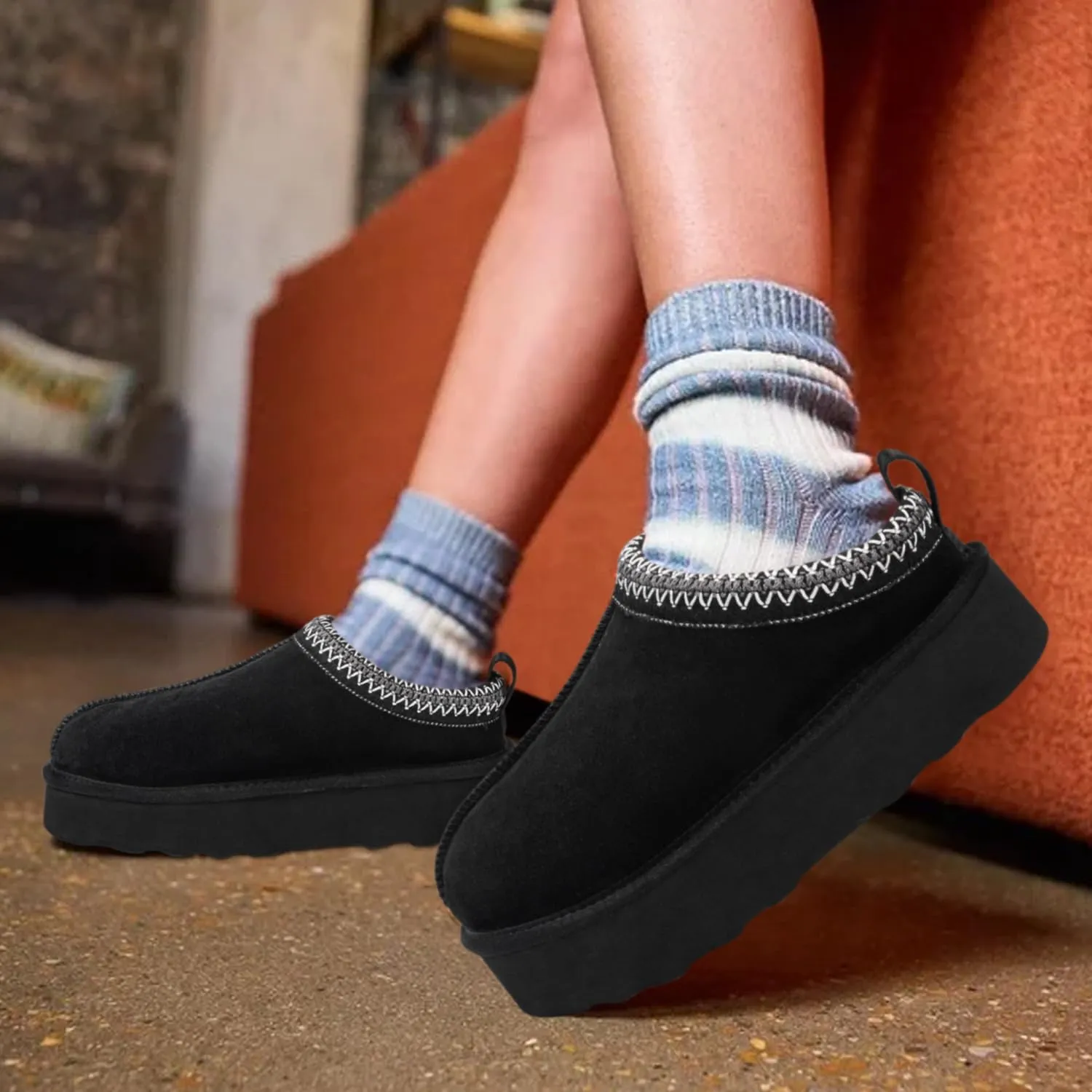 Tanamo Platform Slippers Women Ultra Mini Boots Ladie Shoes Outdoor Indoor Short Ankle Fur Fleece Fuzzy Cozy Fluffy Lining Comfortable Memory Foam