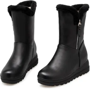 Thick Soled Short Snow Boots, Short Plush Lined Raw Edge Warm Straight Boots V-Neck Fashionable Ankle Boots Waterproof and Non-Slip Women's Winter Boots