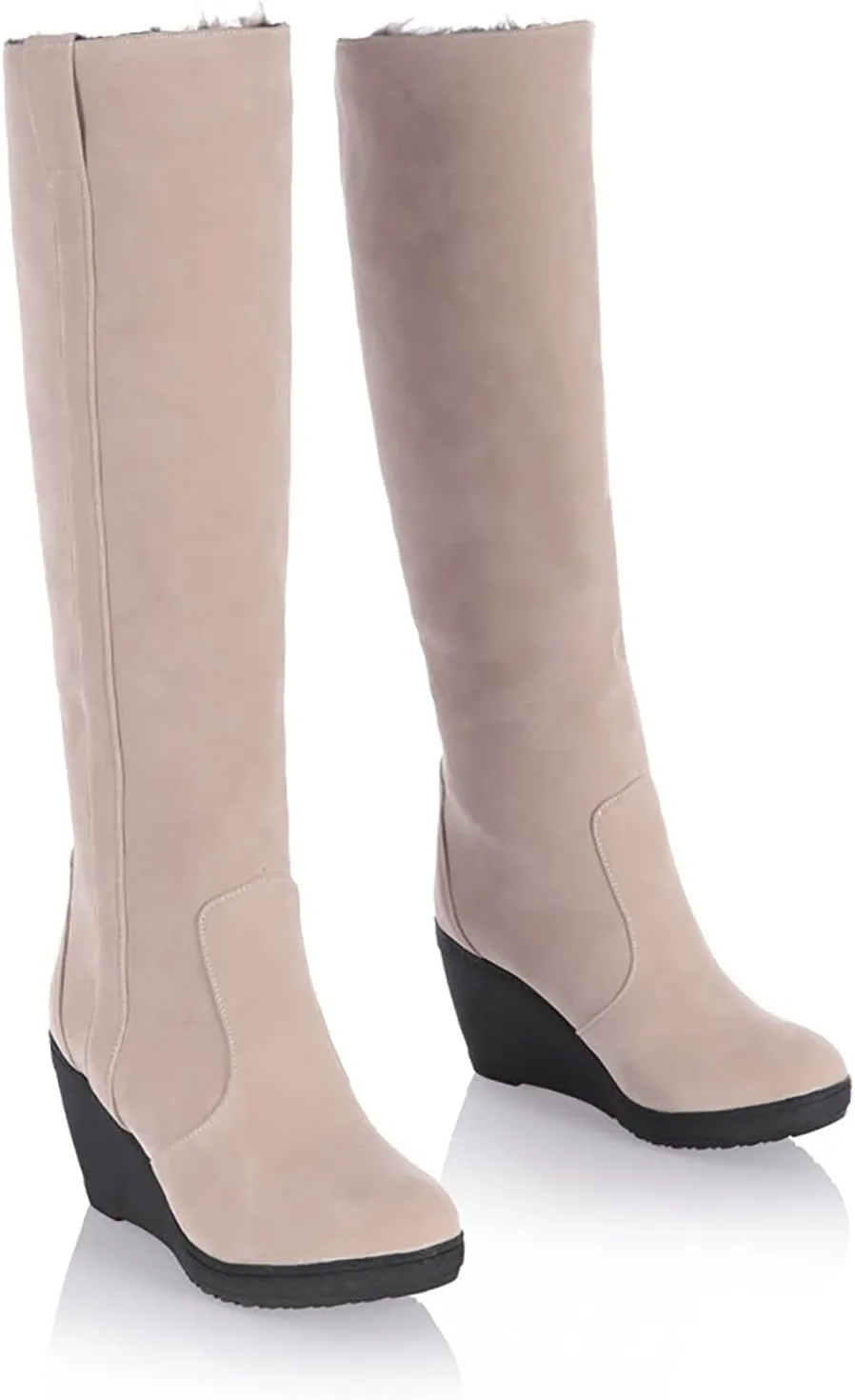 Thigh High Over The Knee Boots for Women Flat Low Heel Fall Winter Stretch Suede Long Round Toe Boots