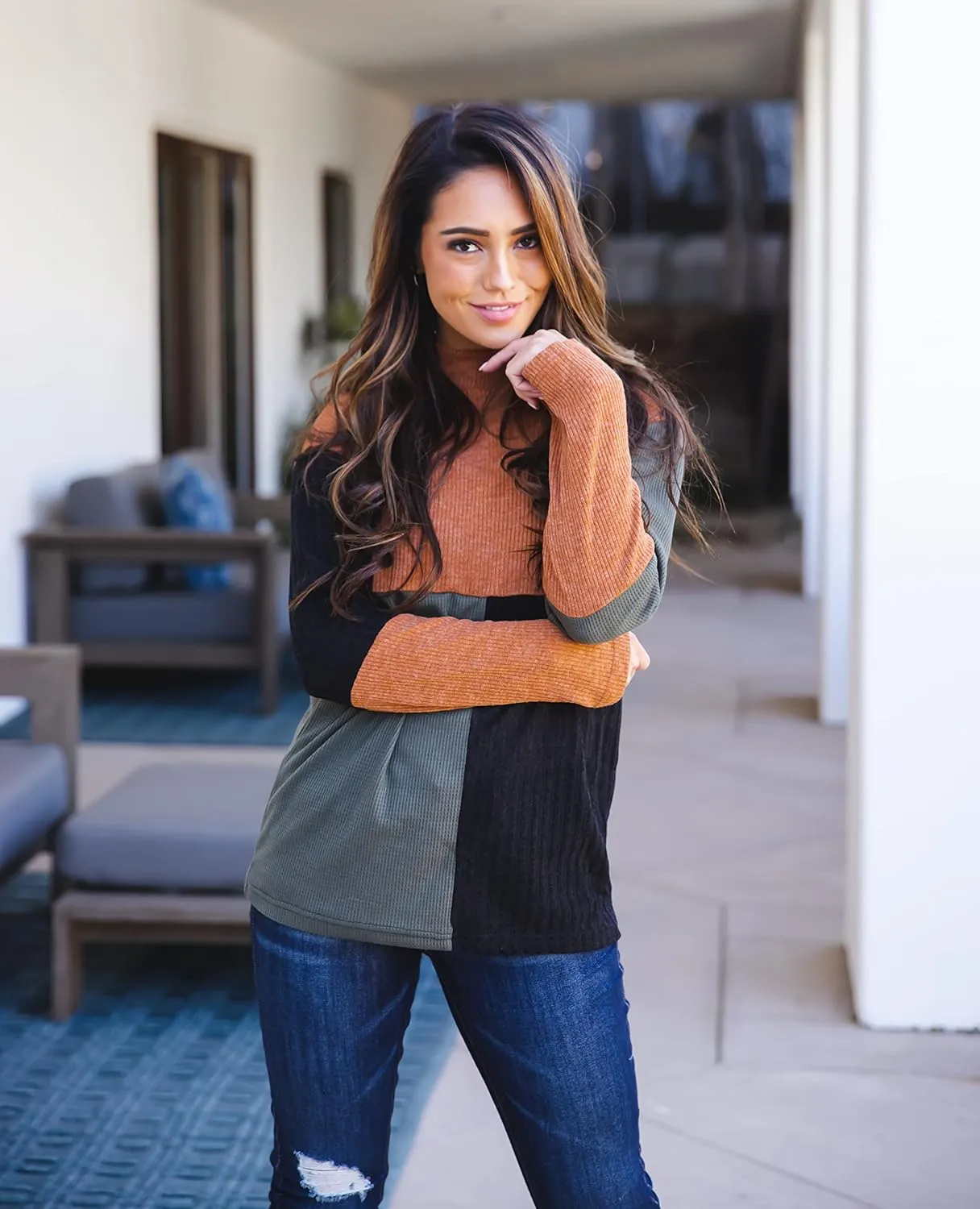 Tickled Teal Women's Long Sleeve Casual Loose Sweater Outerwear