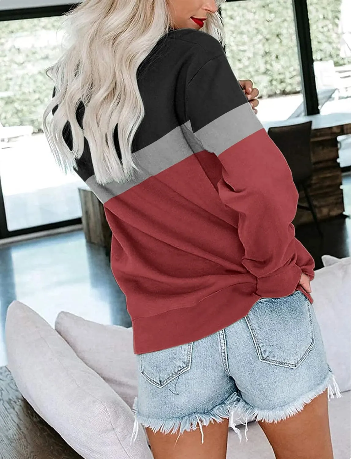 TICTICMIMI Women's Casual Long Sleeve Color Block/Solid Tops Crewneck Sweatshirts Cute Loose Fit Pullover with Pockets