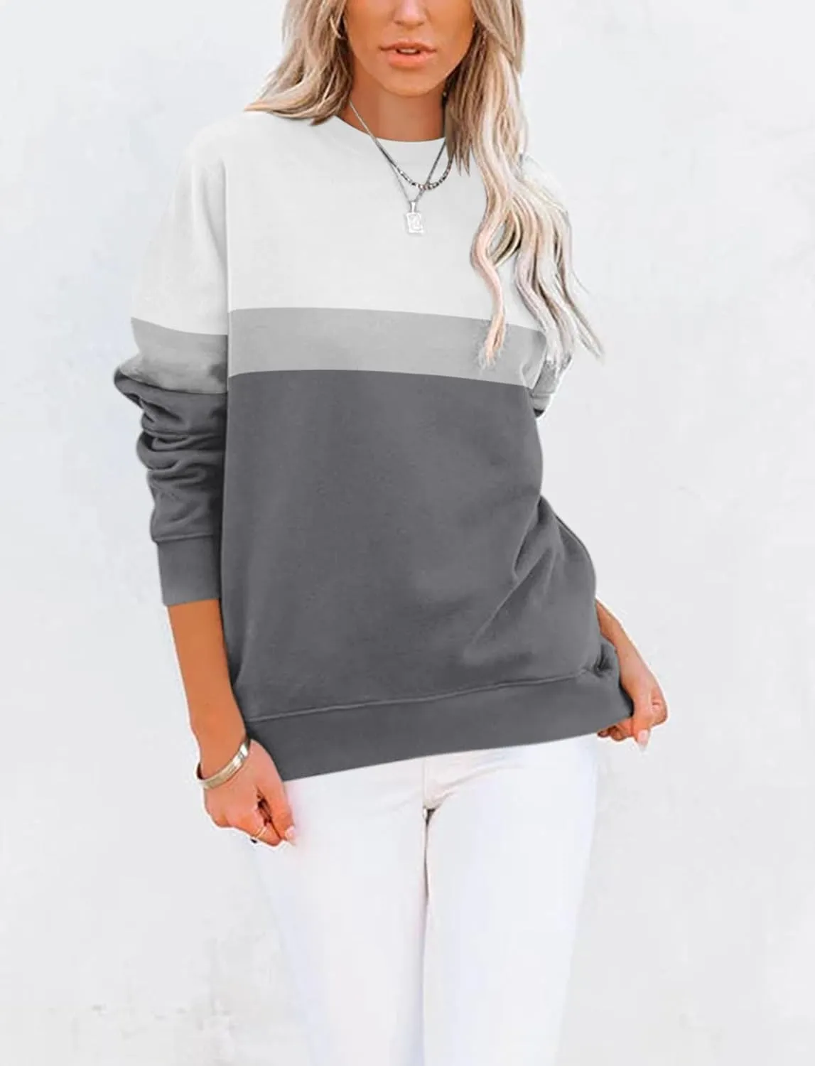 TICTICMIMI Women's Casual Long Sleeve Color Block/Solid Tops Crewneck Sweatshirts Cute Loose Fit Pullover with Pockets