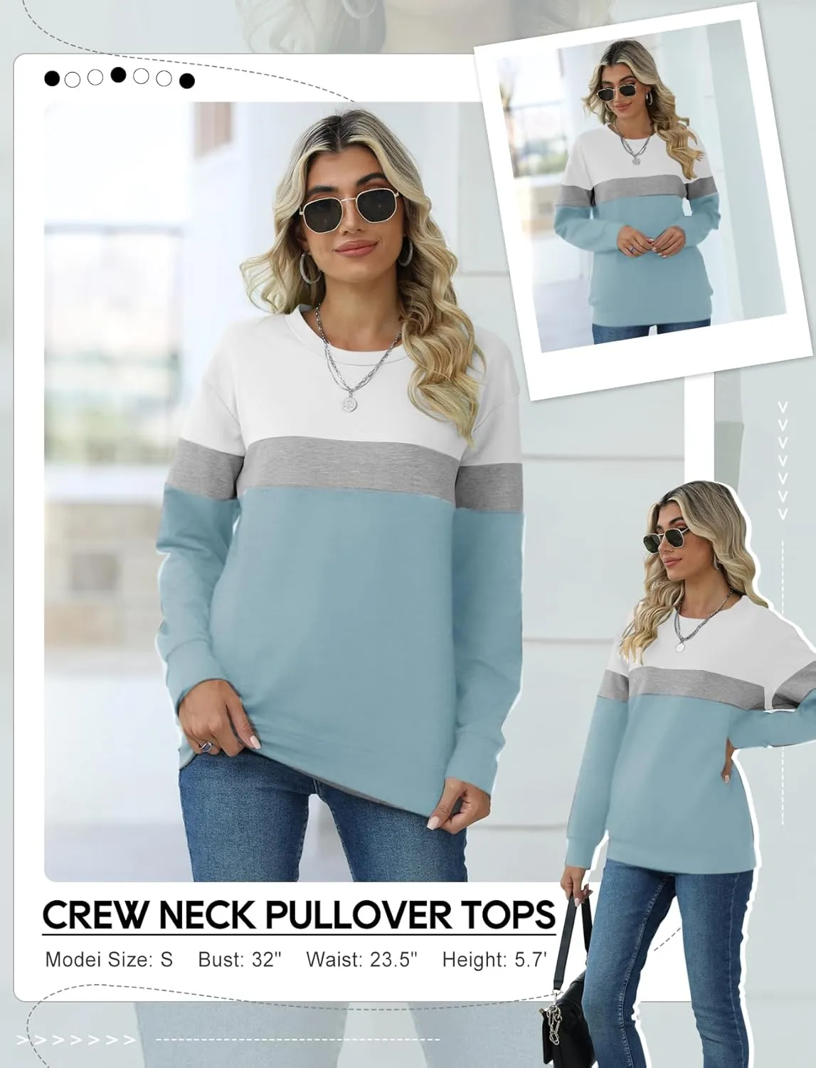 TICTICMIMI Women's Casual Long Sleeve Color Block/Solid Tops Crewneck Sweatshirts Cute Loose Fit Pullover with Pockets