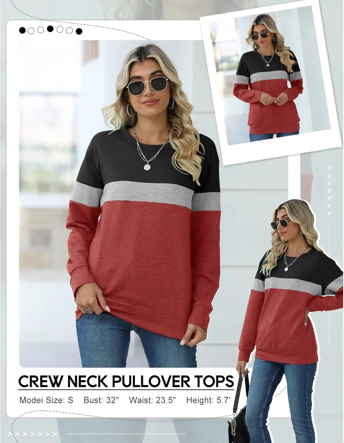TICTICMIMI Women's Casual Long Sleeve Color Block/Solid Tops Crewneck Sweatshirts Cute Loose Fit Pullover with Pockets