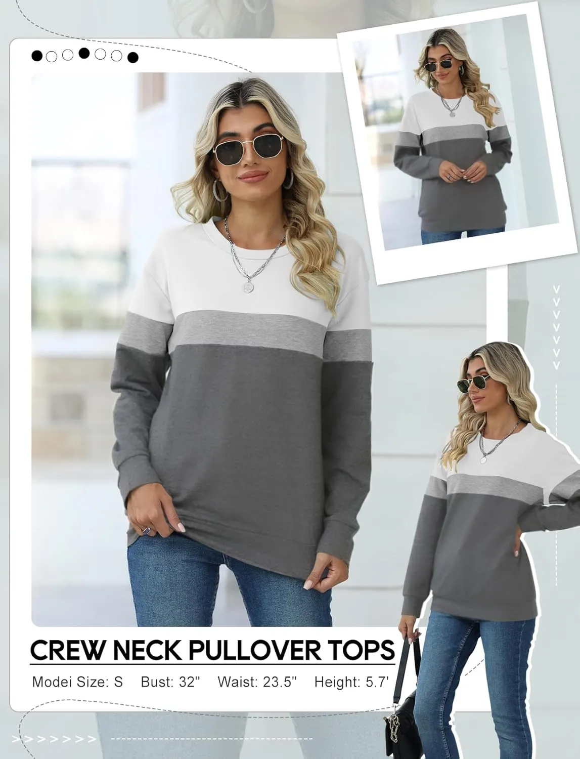 TICTICMIMI Women's Casual Long Sleeve Color Block/Solid Tops Crewneck Sweatshirts Cute Loose Fit Pullover with Pockets