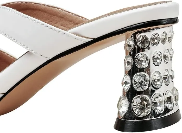 TinaCus Patent Leather Women's Pointed Toe Slippers Handmade Bowknot Slip On Crystal Heeled Mules
