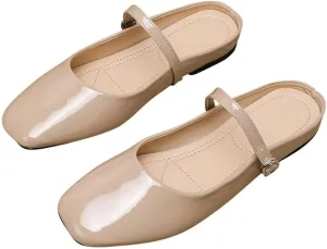 TN TANGNEST Women's Mary Jane Shoes Mules for Women Flats Retro One Line Strap Flats Cute Square Toe Backless Flat Mules