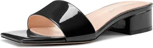 TNYNFBEB Womens Chunky Block Low Heel Open Square Toe Sandals Mules Shoes Slip-on Prom Party Dress Patent Leather 1.4 Inches Heels