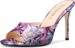 TNYNFBEB Womens Stiletto High Heel Peep Open Toe Sandals Mules Shoes Slingback Slip-on Prom Party Dress Patent Leather 3.9 Inches Heels