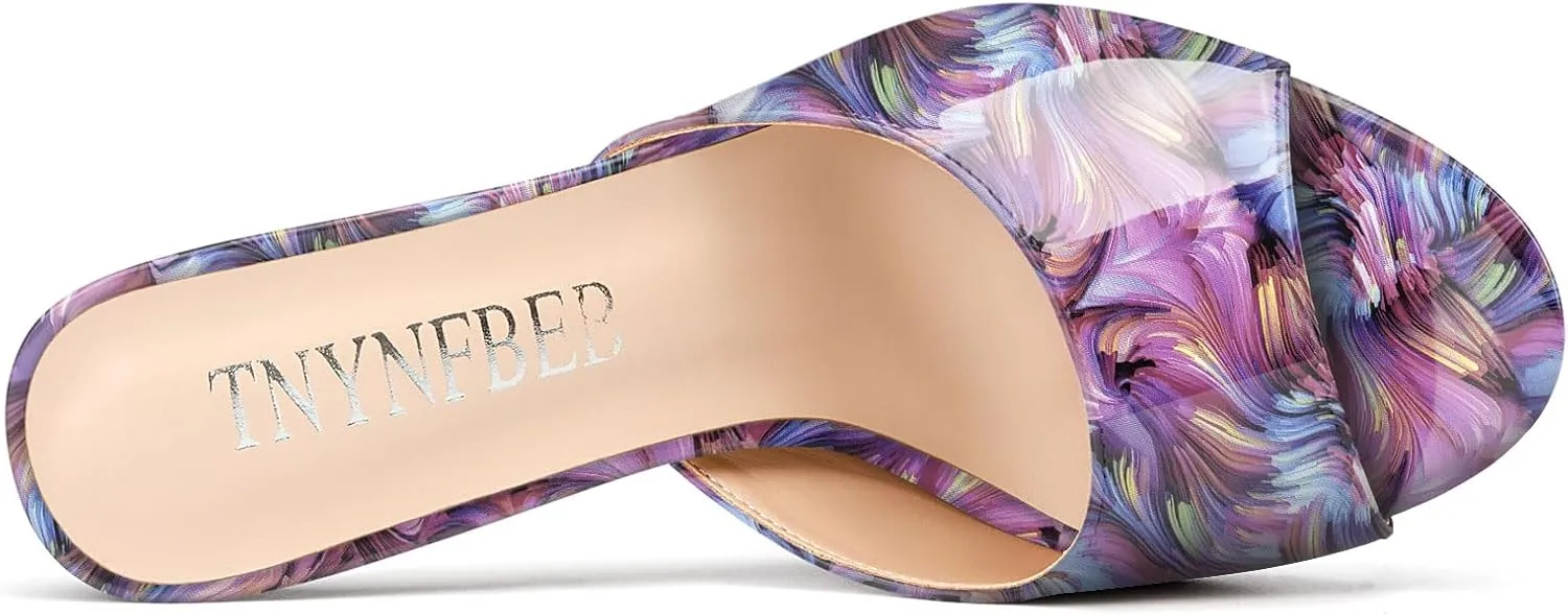 TNYNFBEB Womens Stiletto High Heel Peep Open Toe Sandals Mules Shoes Slingback Slip-on Prom Party Dress Patent Leather 3.9 Inches Heels
