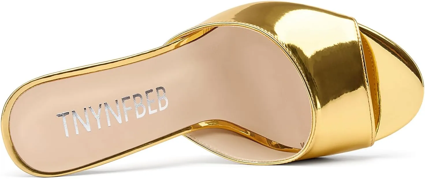 TNYNFBEB Womens Stiletto High Heel Peep Open Toe Sandals Mules Shoes Slingback Slip-on Prom Party Dress Patent Leather 3.9 Inches Heels