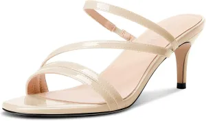 TNYNFBEB Womens Stiletto Mid Heel Open Toe Sandals Mules Shoes Slip-on Prom Wedding Dress Patent Leather Summer 2.6 Inches Heels