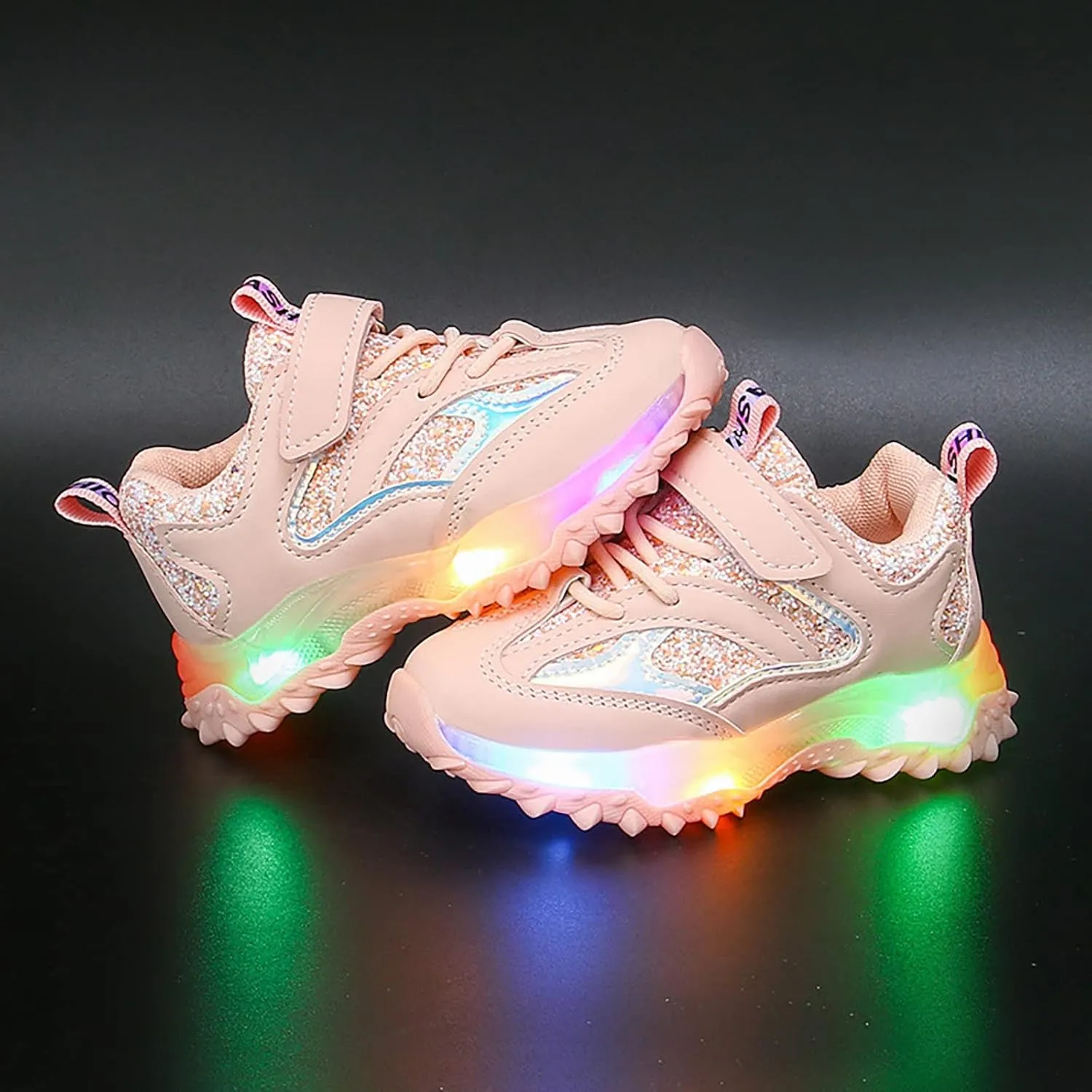 Toddler Baby Boys Girls Glitter Sneakers Lace Strap Sole Non Slip First Walking Sequins Sport Shoes Running Casual Shoes