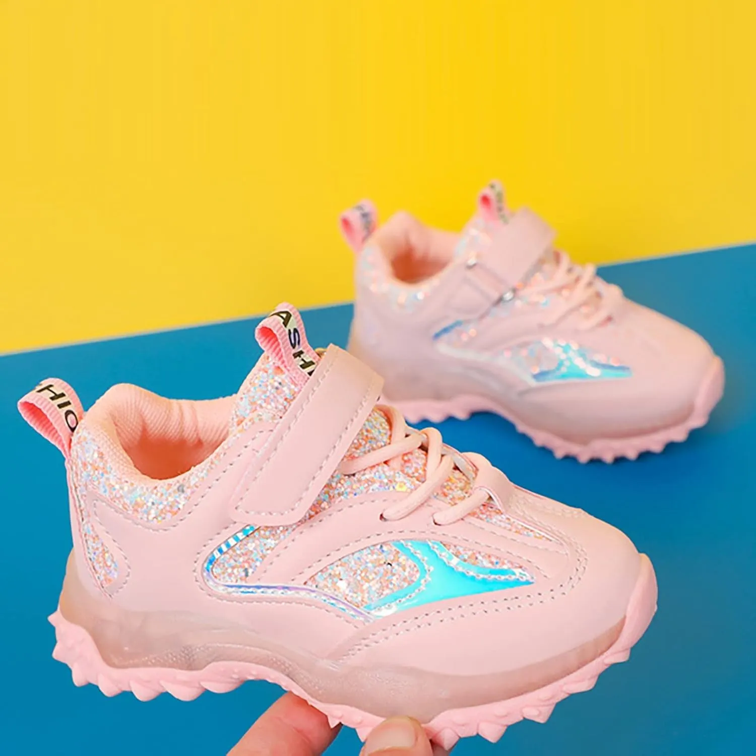 Toddler Baby Boys Girls Glitter Sneakers Lace Strap Sole Non Slip First Walking Sequins Sport Shoes Running Casual Shoes