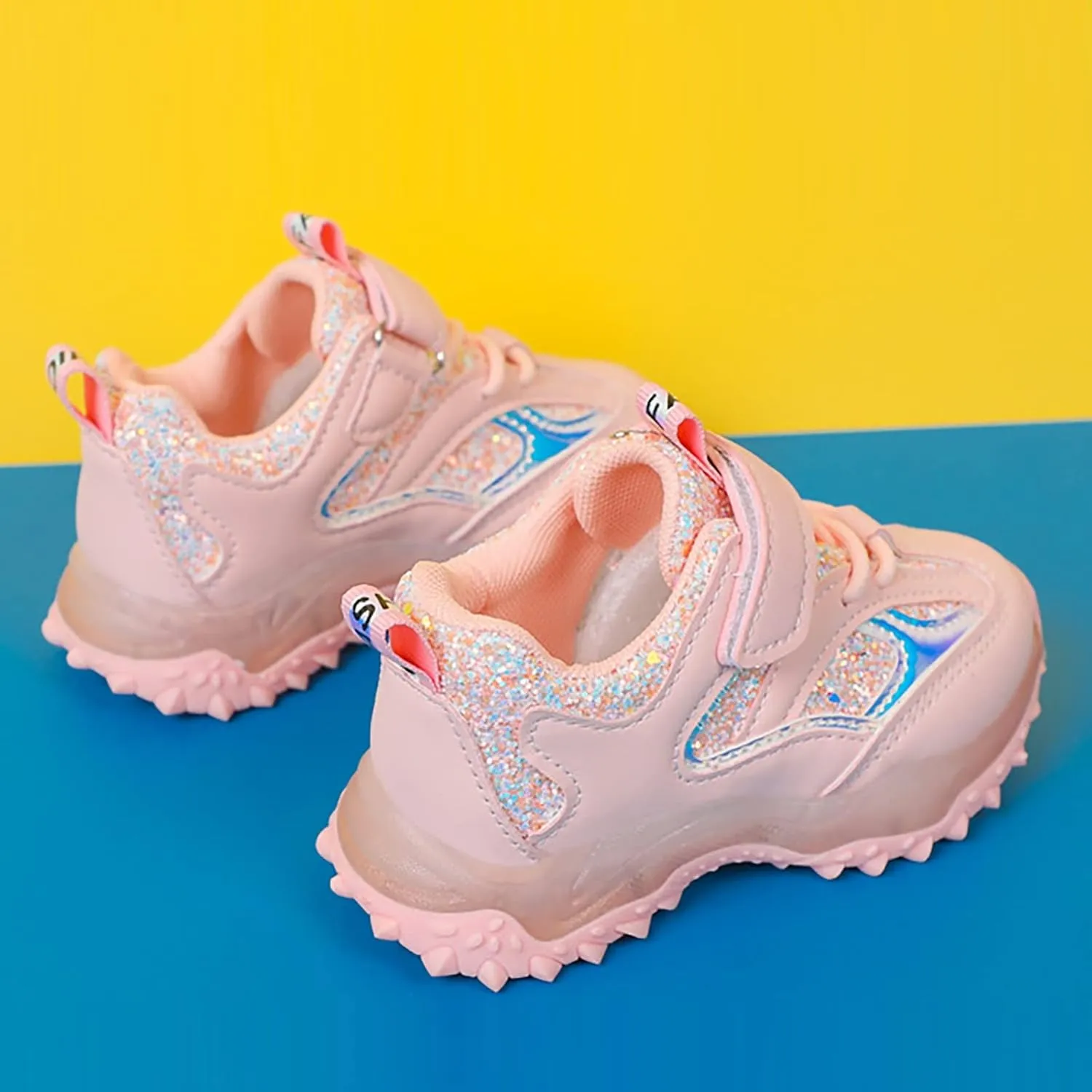 Toddler Baby Boys Girls Glitter Sneakers Lace Strap Sole Non Slip First Walking Sequins Sport Shoes Running Casual Shoes