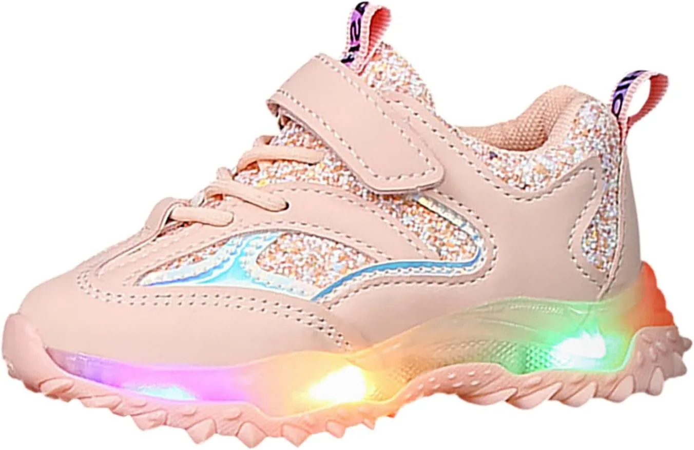 Toddler Baby Boys Girls Glitter Sneakers Lace Strap Sole Non Slip First Walking Sequins Sport Shoes Running Casual Shoes