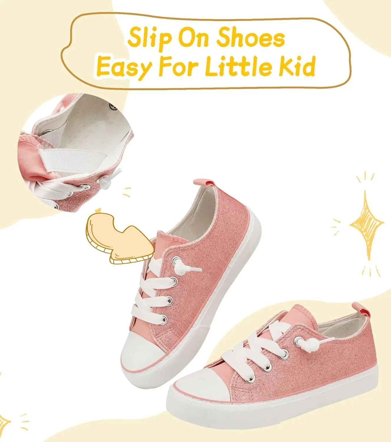 Toddler Kids Canvas Sneakers Sparkle Glitter Sequins Shoes Slip On Soft and Durable