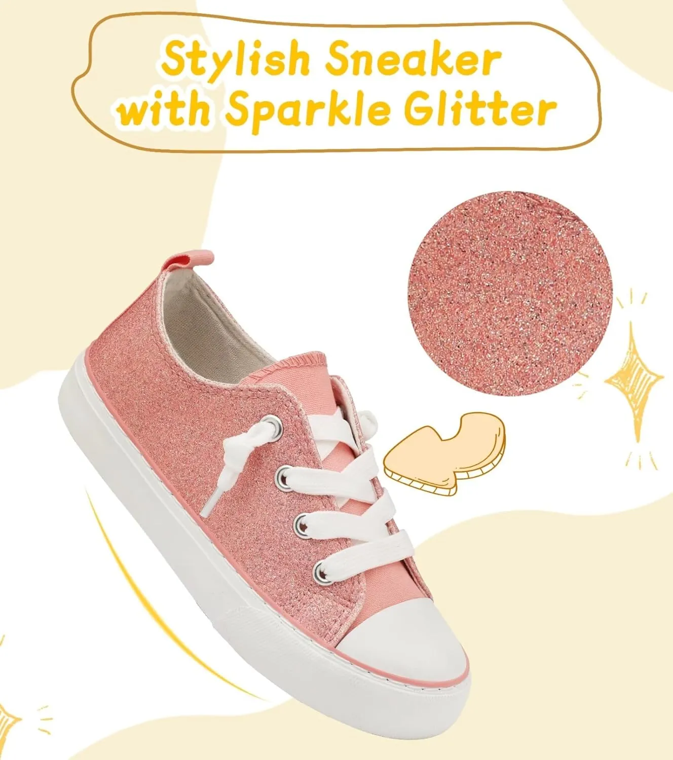 Toddler Kids Canvas Sneakers Sparkle Glitter Sequins Shoes Slip On Soft and Durable