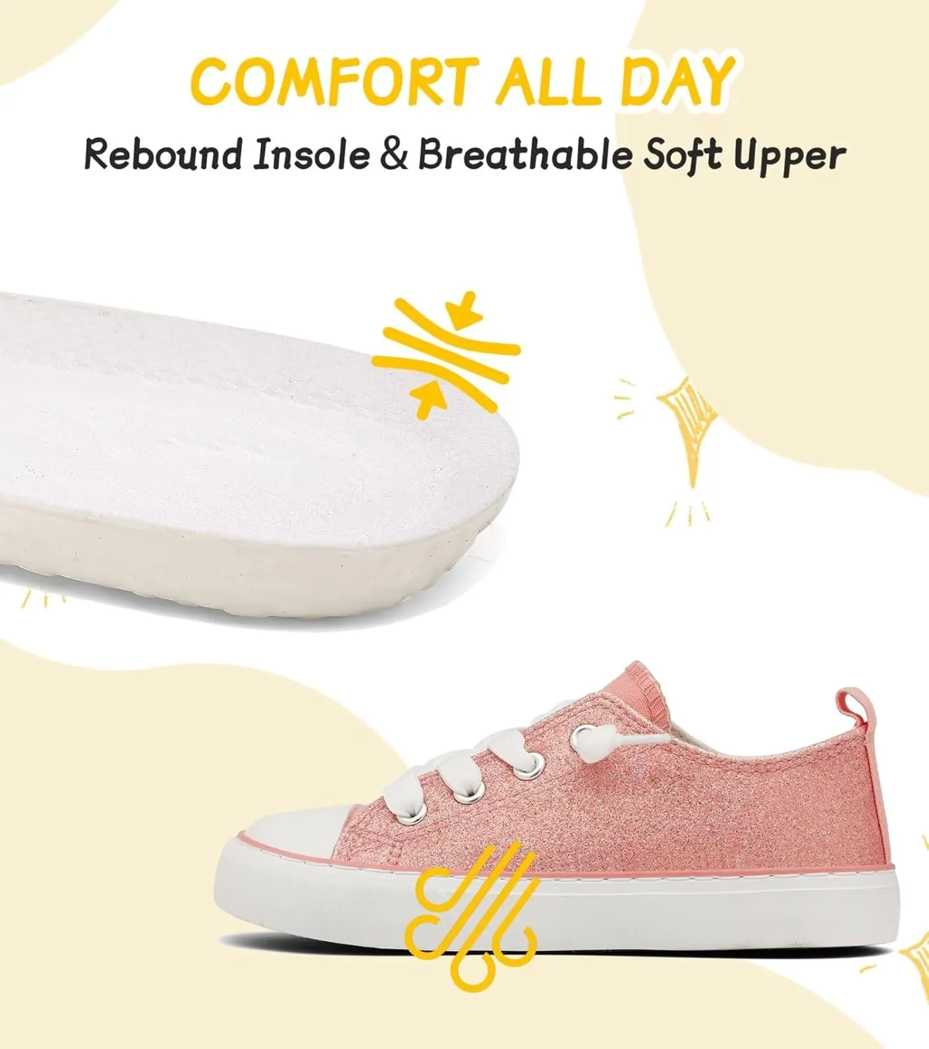 Toddler Kids Canvas Sneakers Sparkle Glitter Sequins Shoes Slip On Soft and Durable