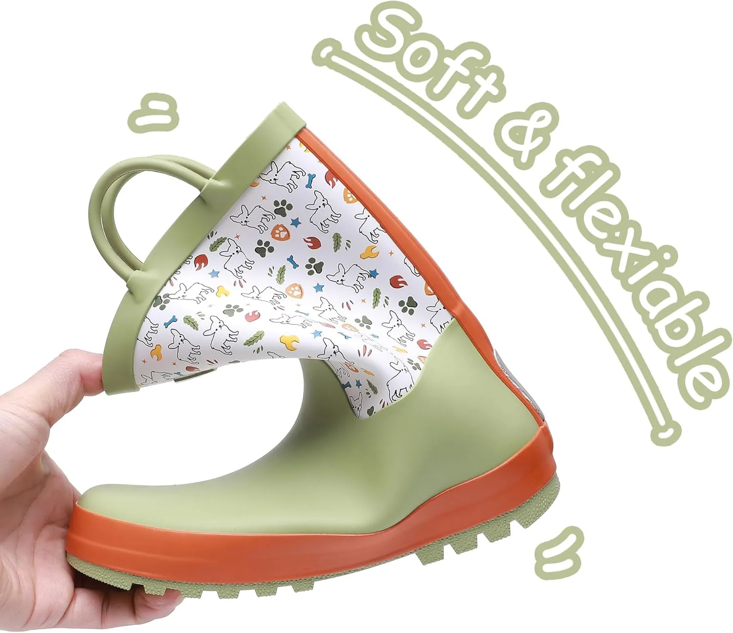 Toddler Rain Boots with Easy-On Handles, Waterproof Rubber Kids Rain Boots for Girls and Boys, in Fun Printed & Colors Unisex-Child Outdoor Rain Boots