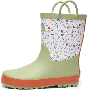 Toddler Rain Boots with Easy-On Handles, Waterproof Rubber Kids Rain Boots for Girls and Boys, in Fun Printed & Colors Unisex-Child Outdoor Rain Boots