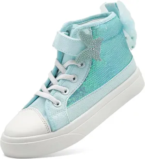 Toddler Sneakers for Girls Boys Canvas High Top Kids Fashion Sparkle Sequins Bow Shoes Running Walking Casual Shoes