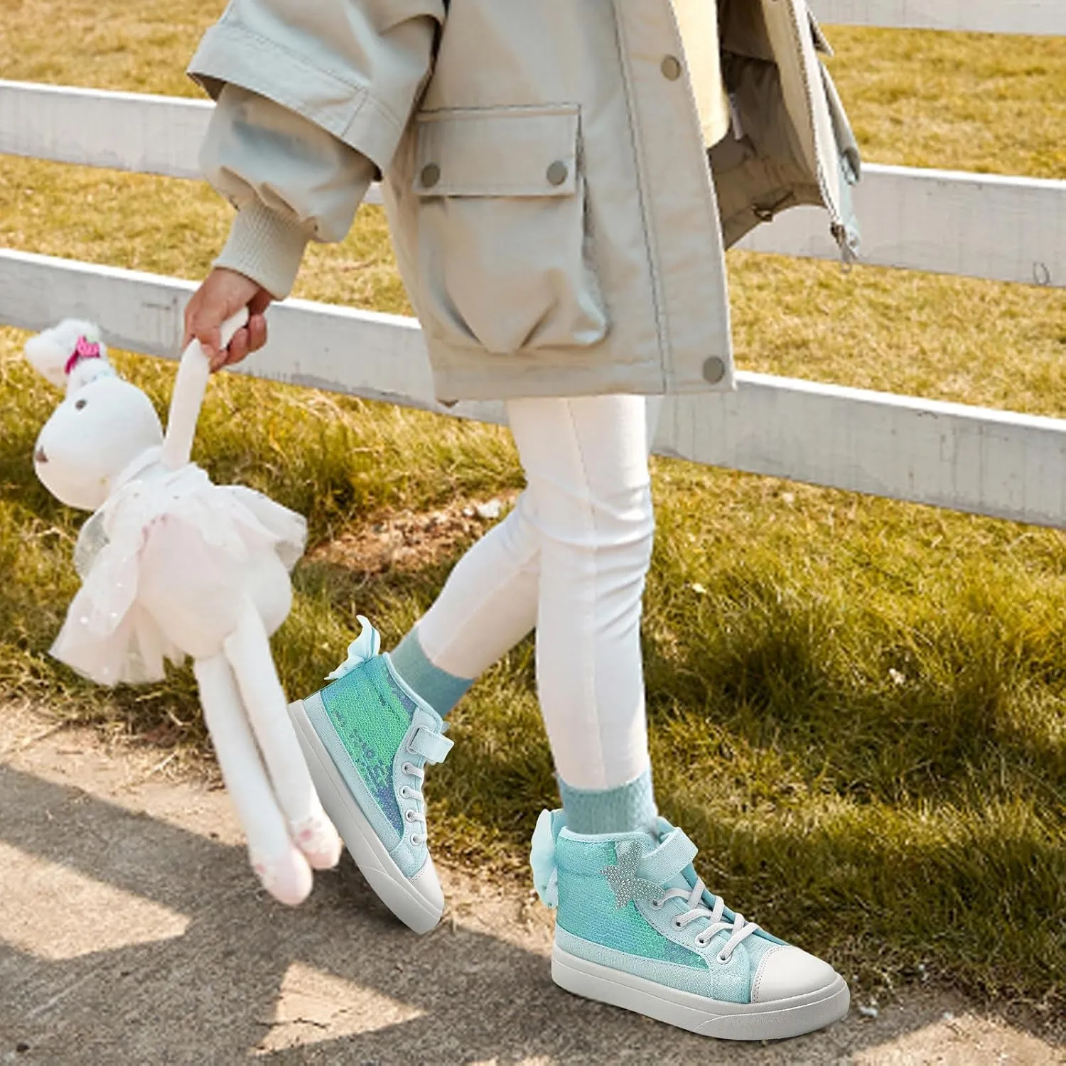 Toddler Sneakers for Girls Boys Canvas High Top Kids Fashion Sparkle Sequins Bow Shoes Running Walking Casual Shoes