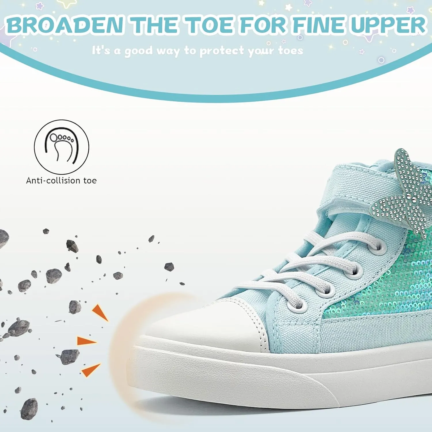 Toddler Sneakers for Girls Boys Canvas High Top Kids Fashion Sparkle Sequins Bow Shoes Running Walking Casual Shoes